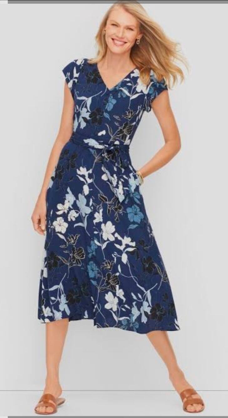 Talbots Faux Button Down Midi Belted Dress Size 4P